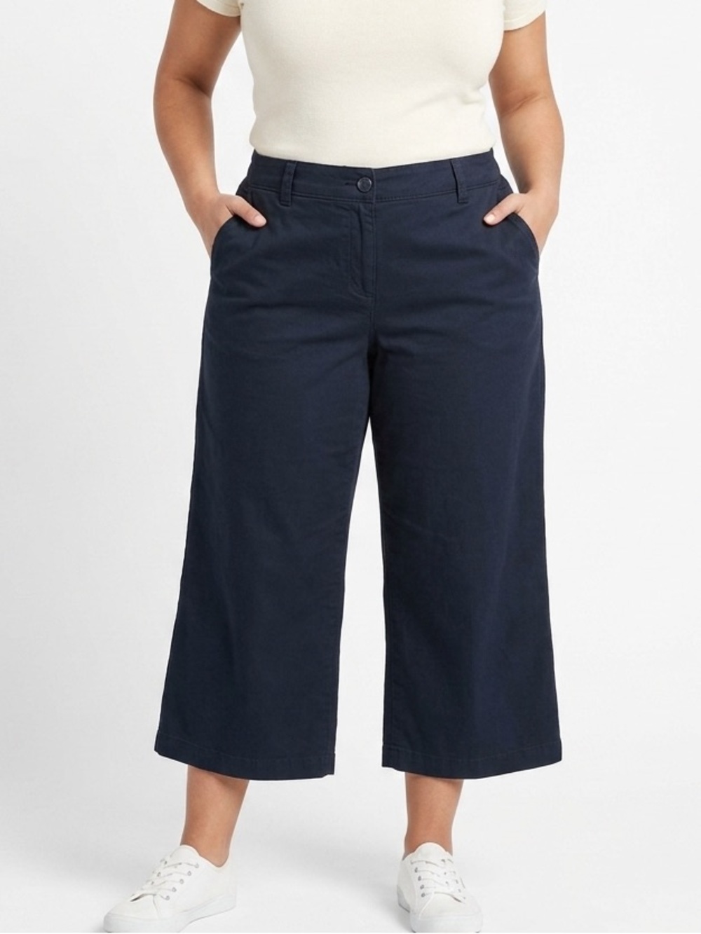 Jones New York ladies plus size navy blue cotton Cropped Ankle Pants casual 1306